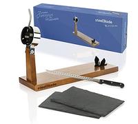 Steelblade - Jamonero Giratorio 360º en Madera Lacada + Cuchillo Jamonero 28 cm + 2 Platos de Pizarra Natural - Soporte Jamonero Fabricado en España - Jamonera 2 Posiciones para Jamones y Paletas