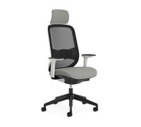 Steelcase Silla de Oficina ergonómica Orangebox Do Better con sujeción Lumbar Regulable, Respaldo de Malla Transpirable y regulaciones intuitivas, Asiento Gris y Estructura Blanca, con reposacabezas