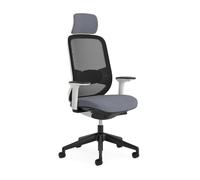 Steelcase Silla de Oficina ergonómica Orangebox Do Better con sujeción Lumbar Regulable, Respaldo de Malla Transpirable y regulaciones intuitivas, Asiento Gris y Estructura Blanca, con reposacabezas