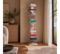 STEELNOVO | Beatrice, librería vertical ahorra espacio con 10 estantes, altura 150 cm, librería de columna de acero pintado moderna, estantería de pie color blanco, salón, estudio, fabricada en Italia
