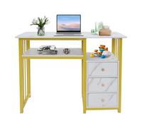Steeviuzj Escritorio con cajones, mesa de manicura, 100 x 40 x 76 cm, con 3 cajones y aspecto de mármol, capacidad de carga de 30 kg, para salón de uñas y hogar, color blanco