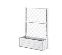Stefanplast Caja de flores rectangular con enrejado - Acabado en madera - Blanco