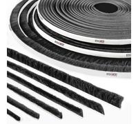 STEIGNER Burlete de cepillo autoadhesivo negro 7 mm x 15 m - Burlete para ventanas, puertas correderas e interiores - Aislamiento contra el frío, protección contra insectos
