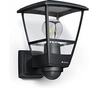 Steinel L 10 S Lámpara de pared para exteriores, en color negro, con sensor de movimiento de 180°, un diseño clásico de farola y portalámparas E27, ideal para entradas de viviendas