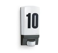 Steinel Lámpara de Pared L 1 S Negro, Incluye Número de Casa, E27, Máximo 60 W, Lámpara de Pared Exterior, Detector de Movimiento de 180°, Alcance de 10 m