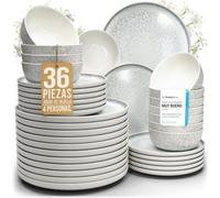 Steingut Geschirrset 12 Pers. Ibiza 36-tlg Hochwertiges Mediterranes TEST SEHR GUT Steingut Geschirr Set - Schüssel- und Teller Set - Tafelservice 12 Personen Geschirrsets Pure Living in beige