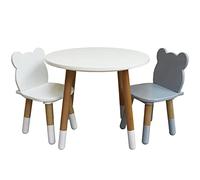 Stepup Baby Juego de mesa y sillas para niños, juegos de sillas de madera para niños pequeños con 2 sillas en forma de oso para edades de 2 a 5 años, redondas, fáciles de montar, ideal para artes