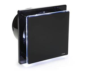 STERR BFS150LT-B - Ventilador de baño (150 mm, con LED + temporizador, frontal de cristal, aspecto moderno, 25 W), color negro