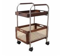 Stgfyxgs Carrito de Almacenamiento Carro Estantería Organizador Carrito Auxiliar Mesa Rodante con de Ratán y Bandejas de Madera Fácil de Mover Entre Estancias, Burnt, Brown Tray