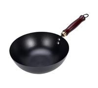 Stgfyxgs Wok Forjado con Mango Ergonómico de Madera, Sartén Antiadherente, Sin Revestimiento, Fondo Redondo, Fácil de Limpiar, Apto para Usar en.., Sin tapa, Individual