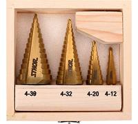 Sthor - Broca escalonada HSS titanio para metal, madera, plástico, tamaños a elegir 4-12/4-20/4-32/4-39 mm, o en kit, centrado automático cónico (4-12 mm, 4-20 mm, 4-32 mm, 4-39 mm)