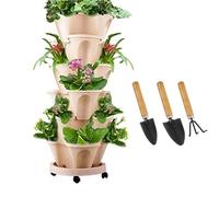 Sthrucrack Jardinera apilable, jardín Vertical de Torre, Juego de jardineras Verticales para Fresas, Hierbas y Flores (Beige, 6 Niveles)