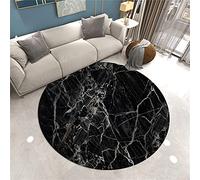 Sticker Superb. Alfombra Redonda 3D Mármol Blanco y Negro Gris Decoración Hogareña Rug Alfombra de Sala Grande Moderno Cuarto Vestuario Alfombra Redonda Antideslizante Lavar a Maquina (Negro,80 cm)