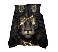 Sticker Superb. Animal Tigre Lobo León Juego de Funda de Edredón, Funda Nórdica Microfibra Juego de Cama Cremallera Funda de Almohada Cama 150-220x240cm (Negro 2)