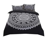 Sticker superb Bohemia Hippie Animal Elefante Negro Púrpura Funda de Edredón con Funda de Almohada, Boho Mandala Indio Flor Azul Juego de Cama 150CM 220x240cm 3 Piezas (Negro)