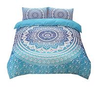 Sticker superb Bohemia Hippie Animal Elefante Negro Púrpura Funda de Edredón con Funda de Almohada, Boho Mandala Indio Flor Azul Juego de Cama 150CM 220x240cm 3 Piezas (Azul)