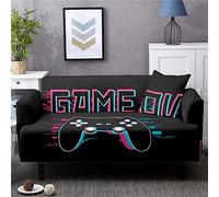 Sticker Superb. Controlador de Juego Funda de Sofá Poliéster Elástico 1/2/3/4 Asiento Negro Gris Naranja Mango de Juego Monopatín Gamer Funda de Sofá Reposabrazos Sofa Cover (Negro,3 Plazas)