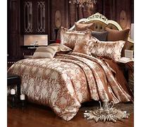 Sticker Superb Juego de Cama para Adultos 3 Piezas Funda Nórdica Jacquard Bordado con Flores en 3D Poliéster de Lujo Funda Nórdica Lisa Satinada 2 Fundas de Almohada (Marrón,Cama 135 cm-200x230 cm)