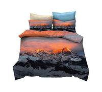 Sticker Superb Juego de Cama para Hombres 3 Piezas Paisaje Natural de Montaña de Microfibra 3D Funda Nórdica con Cremallera con Funda de Almohada (Naranja,180x220 cm - Cama 105 cm)