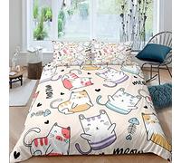 Sticker Superb. Juego de Funda Nórdica de Animales Lindo Gato Cat Azul Gris Beige Juego de Cama Microfibra Niños Funda de edredón y Funda de Almohada (Color4, 150x210 cm,Cama 90 cm)