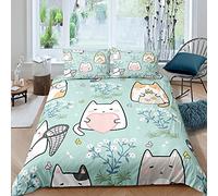Sticker Superb. Juego de Funda Nórdica de Animales Lindo Gato Cat Azul Gris Beige Juego de Cama Microfibra Niños Funda de edredón y Funda de Almohada (Color6, 220x240 cm,Cama 150 cm)