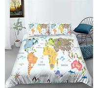 Sticker Superb. Juego de Ropa de Cama para Niños Mapa del Mundo Animal 3D Rosa Blanco Azul Funda de Edredón Mapa del Tesoro Pirata Marrón Juego de Cama Funda Nórdica (Blanco,150x200 cm,Cama 80/90 cm)