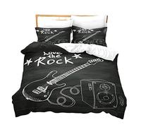 Sticker Superb. Ropa de Cama de Rock and Roll Gente Eléctrico Guitarra Funda Nórdica 3 Piezas, Juego de Funda de Edredón Música y 2 Fundas de Almohada Todo el año (Negro,Cama 135/150 (220 x 240cm))