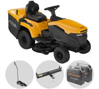 Stiga Estate 598e - Kit Tractor cortacésped con 2 módulos batería ePower Pro 56 V/40 Ah - Recogedor y mulching