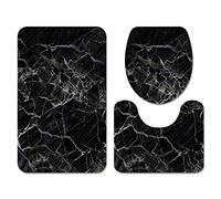 Stillshine. Juego de Alfombras de Baño Tapete de Baño Antideslizante Tapa de Inodoro Juego de Tapetes de Baño de 3 Piezas,3D Mármol Patrón Negro Blanco Rosado Color Crema (Negro,40×60 cm 3PCS)