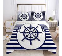Stillshine. Juego De Cama 2/3 Piezas Azul Raya Marinero Ancla Navegación Tema Poliéster De Microfibra Funda Nórdica Doble + Funda De Almohada (Color3,Double 200x200cm)