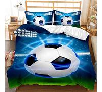 Stillshine. Juego de Cama de Fútbol Impreso en 3D - Funda Nórdica Azul Con Hielo, Campo y Portero - Funda de Edredón de Microfibra Suave Con Cremallera (Cama 80/90-155 x 220 cm)