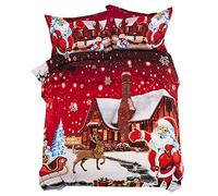 Stillshine Navidad Ropa de Cama 3 Piezas 220x240 Santa Claus Funda nórdica y Funda de Almohada Ropa de Cama Poliéster superfino Suave y Transpirable