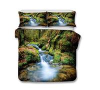 Stillshine Ropa de Cama Funda de edredón y Funda de Almohada Estilo de Bosque mágico Juego de Cama 100% poliéster con Cremallera Oculta (Río de montaña, 220 x 230 cm -Adecuado para Cama 150 cm)