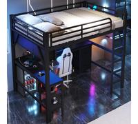 STILVORA, cama alta de 140 x 200 cm, cama juvenil con estantería y escritorio, cama infantil con múltiples compartimentos de almacenamiento, diseño que ahorra espacio, color