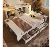 STILVORA: Cama con almacenamiento de 140x200 cm, con cajones y espacio de almacenamiento, tipo sofá cama con puertas dobles de madera y puertos USB/USB-C. Cama juvenil, diseño compacto, doble cama, co