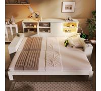 STILVORA: Cama con almacenamiento de 90x200 cm, con cama extraíble y puertos USB/USB-C. Cama diurna con puertas dobles de madera. Cama juvenil, cama doble que ahorra espacio, color blanco (sin colchón