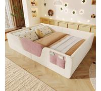 STILVORA: Cama con estructura acolchada de 140x190 cm, con barandillas de seguridad desmontables y revestimiento de terciopelo. Cama infantil con un bolsillo de tela integrado para almacenamiento. Cam
