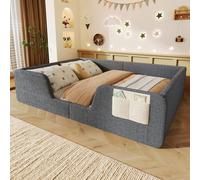STILVORA: Cama con estructura acolchada de 140x190 cm, con barrotes de seguridad desmontables y revestimiento de terciopelo. Cama infantil con un bolsillo de tela integrado para almacenamiento. Cama s