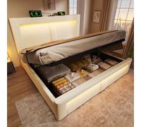 STILVORA, cama doble de 160x200 cm con espacio de almacenamiento y sistema hidráulico de elevación, cama tapizada con control LED a través de una aplicación y puertos USB/Type-C, cama con espacio de a
