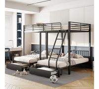 STILVORA: Cama nido de metal con cama doble de 140 x 200 y dos camas individuales de 90 x 200. Cama infantil con cajones, color (sin colchones)