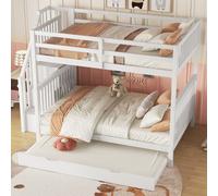 STILVORA, cama superpuesta, cama alta de 140x200, litera juvenil con protección anticaídas, cama abatible de 90x190 con somier, color blanco (incluye 2 colchones)