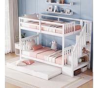STILVORA, cama superpuesta, cama alta de 90x200, litera juvenil con protección anticaídas, cama abatible de 90x190 con somier, color blanco (incluye 2 colchones)