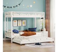STILVORA, cama superpuesta de 90x200, litera con cama inferior extraíble de 90x190 cm y somier, cama juvenil con barandillas de seguridad, estructura metálica para tres niños, color blanco (sin colchó