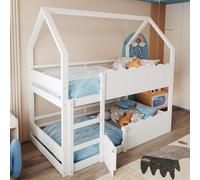 STILVORA, cama superpuesta para niños de 90x20 cm con colchón. Cama alta con barandillas de seguridad elevadas. Cama doble con una pequeña puerta abatible. Cama juvenil. La cama superior cuenta con un