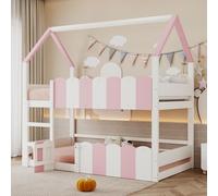 STILVORA, cama superpuesta para niños de 90x200 cm con colchón. Cama alta con barandillas de seguridad elevadas. Cama doble con una pequeña puerta abatible. Cama juvenil, color rosa