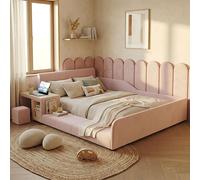 STILVORA: Cama tapizada de 140x200 cm con escritorio infantil y taburete. Cama infantil con estante y cabecero acolchado. Cama individual con somier de madera, tapizada en terciopelo