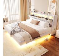 STILVORA: Cama tapizada de 180x200 cm con iluminación LED y toma de corriente USB tipo C. Cama con cabecero abatible y espacio de almacenamiento, diseño flotante, tapizada en tela de terciopelo, color