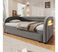 STILVORA: Cama tapizada de 90x200 cm con cama extraíble e iluminación LED, plataforma con función de almacenamiento, ideal para habitaciones infantiles y juveniles, color gris