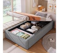 STILVORA: Cama tapizada de 90x200 cm con función de almacenamiento hidráulico y cajón. Cama plataforma sin cabecero, cama con espacio de almacenamiento (sin colchón). Color: gris