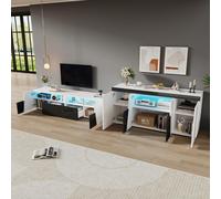 STILVORA: Combinación de mueble de TV y mueble auxiliar. Mueble de TV con iluminación LED, separadores multicapa y estantes ajustables, con dos puertas de forma trapezoidal